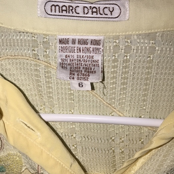 Vintage Marc D’alcy Yellow Silk Beaded Button Shirt - Picture 3 of 5